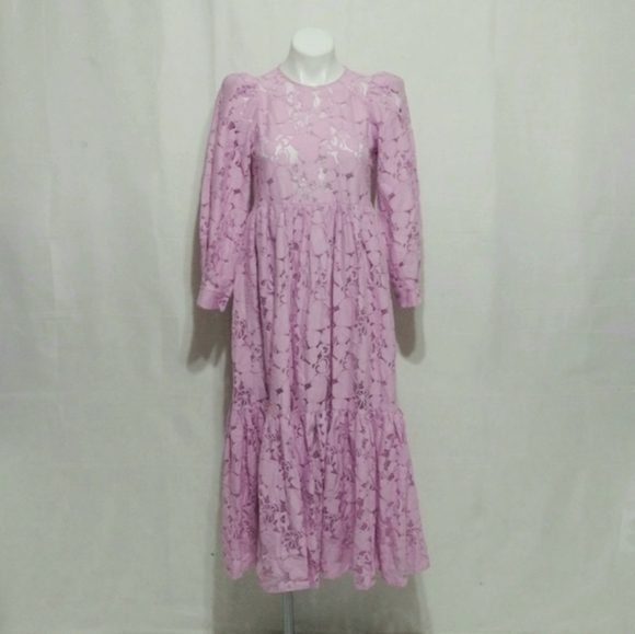 Mr. Larkin May Orchid Pink Cuore Lace Prairie Maxi Dress XS Romantic Designer - Picture 3 of 17